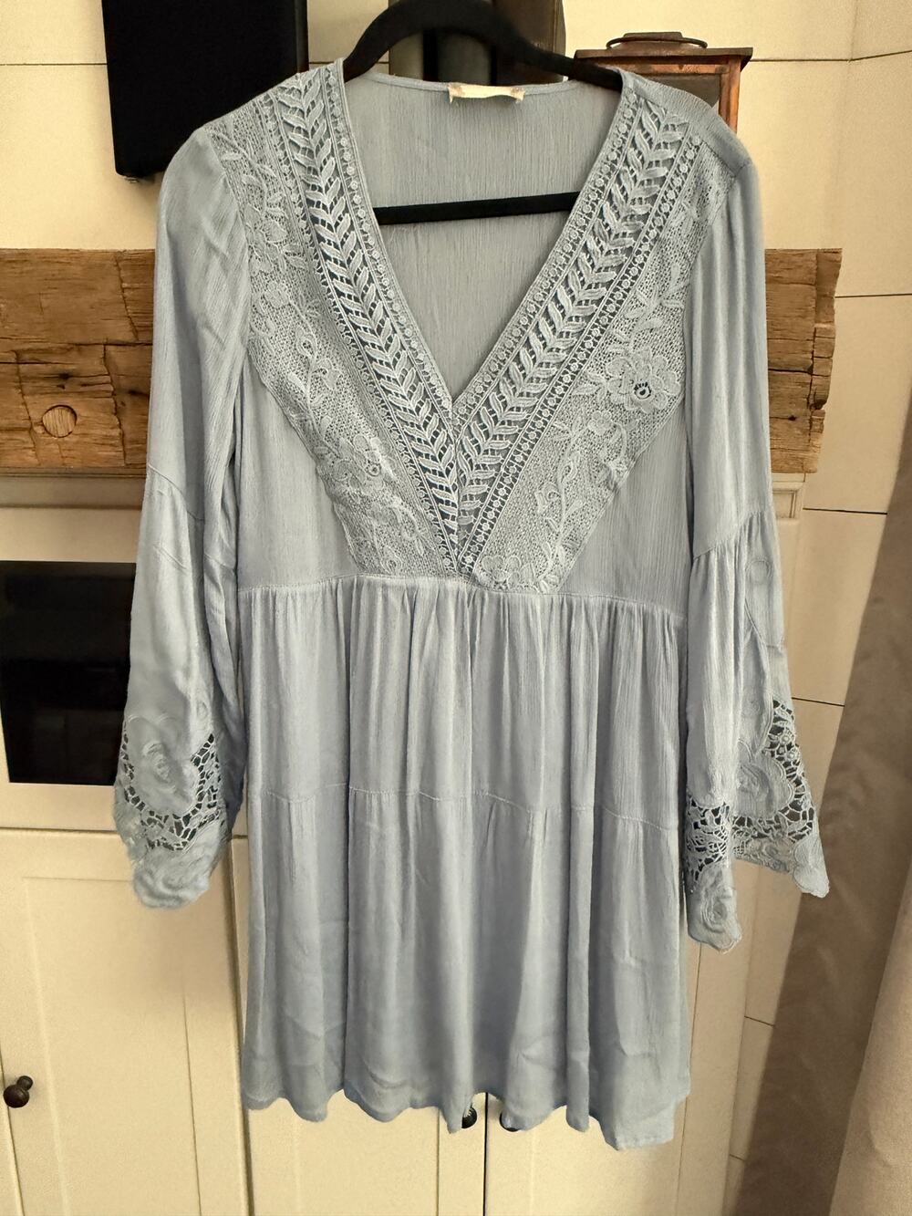 Altar'd State Dusty Blue Bell Sleeve Babydoll Dress Sz S Cottagecore Whimsy